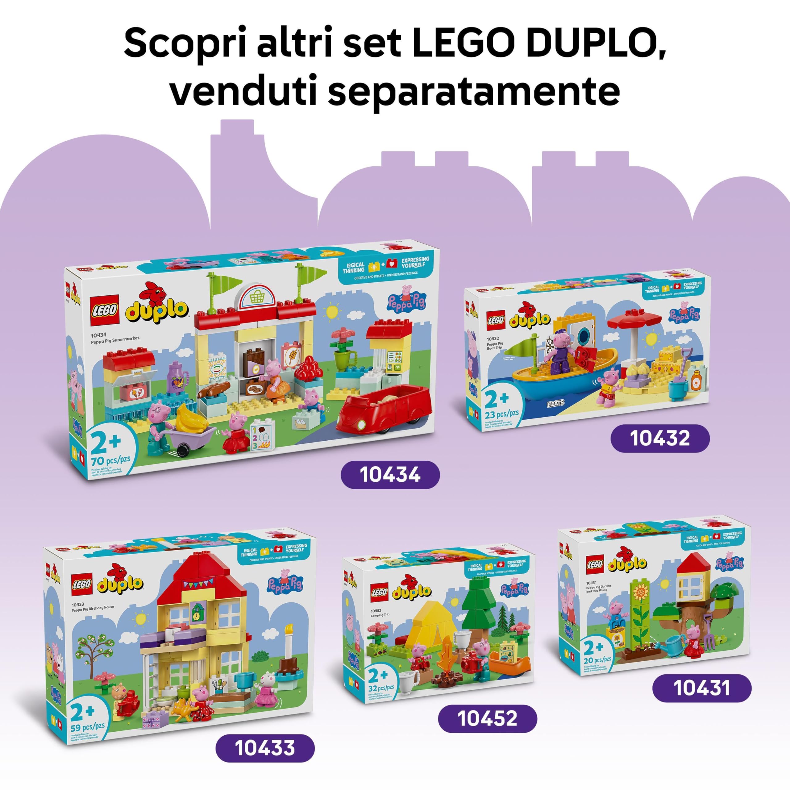LEGO DUPLO Peppa Pig Luna Park - Gioco per la Motricità Fine per Bambini da 2 Anni - Ruota Panoramica, Scivolo, Bar e 3 Figure tra cui Candy Gatto e Danny Cane - Attività per Sviluppo Precoce - 10453