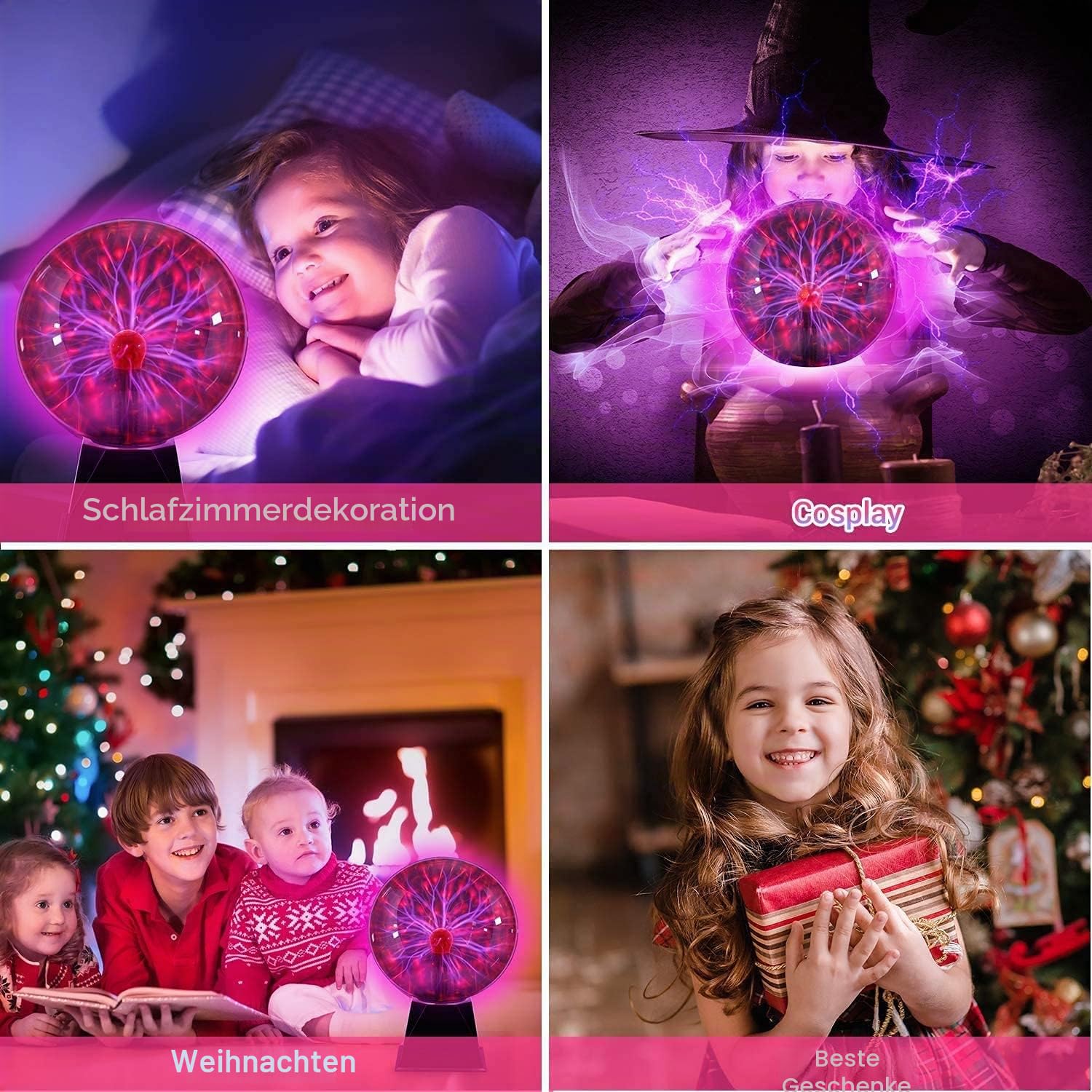 Plasmakugel Magische Blitze, Plasmaball Lampe, Elektrostatische Berührungsempfindliche Leuchtkugel, Nachtlichter für Schlafzimmer Dekorationen Haus Stimmungslichter, Geschenke für Kinder Freundin-20cm