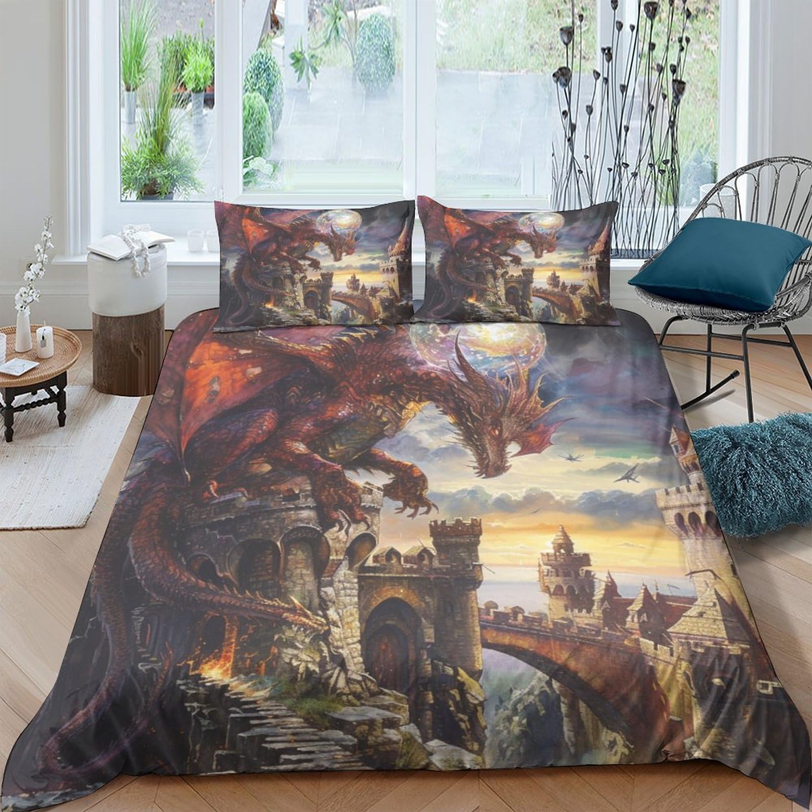 Housse de couette dragon 3D 200x200 : finie la transpiration avec la microfibre