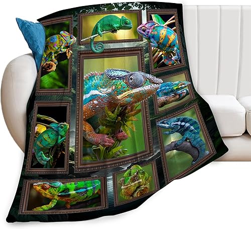 Manta de camaleón súper suave y cálida de franela con bonito reptil, acogedora manta de felpa mullida, regalo para niños, niñas, adolescentes,