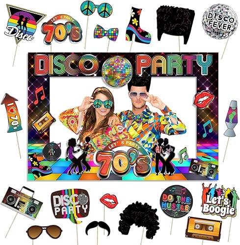 Decoraciones de fiesta de los años 70, decoraciones de fiesta temática de discoteca, accesorios de cabina de fotos de los años 70 con palos de disponible en Yaxa Costa Rica