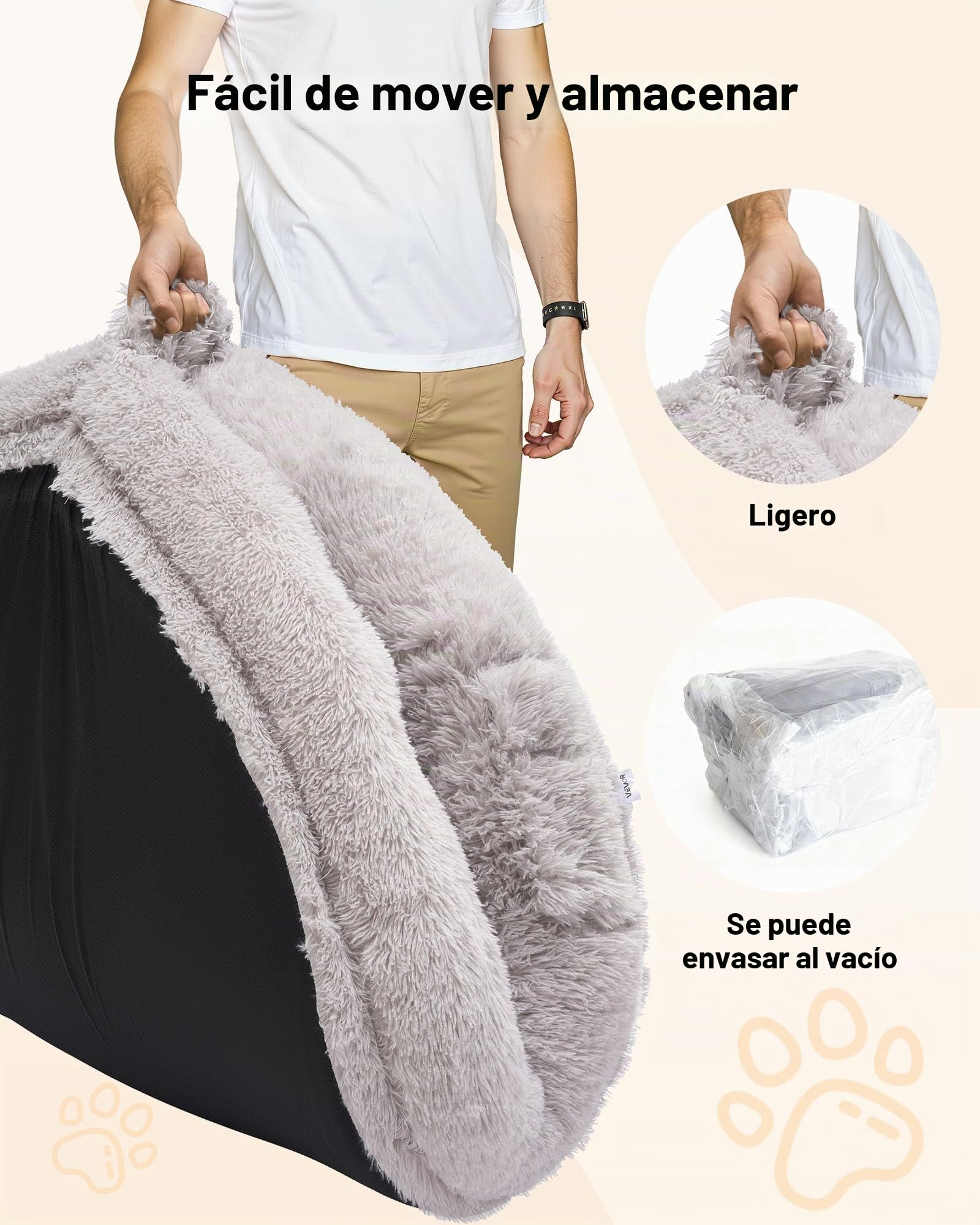 VEVOR Cama para Perros, 176 x 122 x 24 cm, de Espuma Viscoelástica, con Bolsillo Lateral, Asa y Cremallera, Funda Extraíble y Lavable a Máquina, Gris, para Descansar y a Tomar Pausas Tranquilas