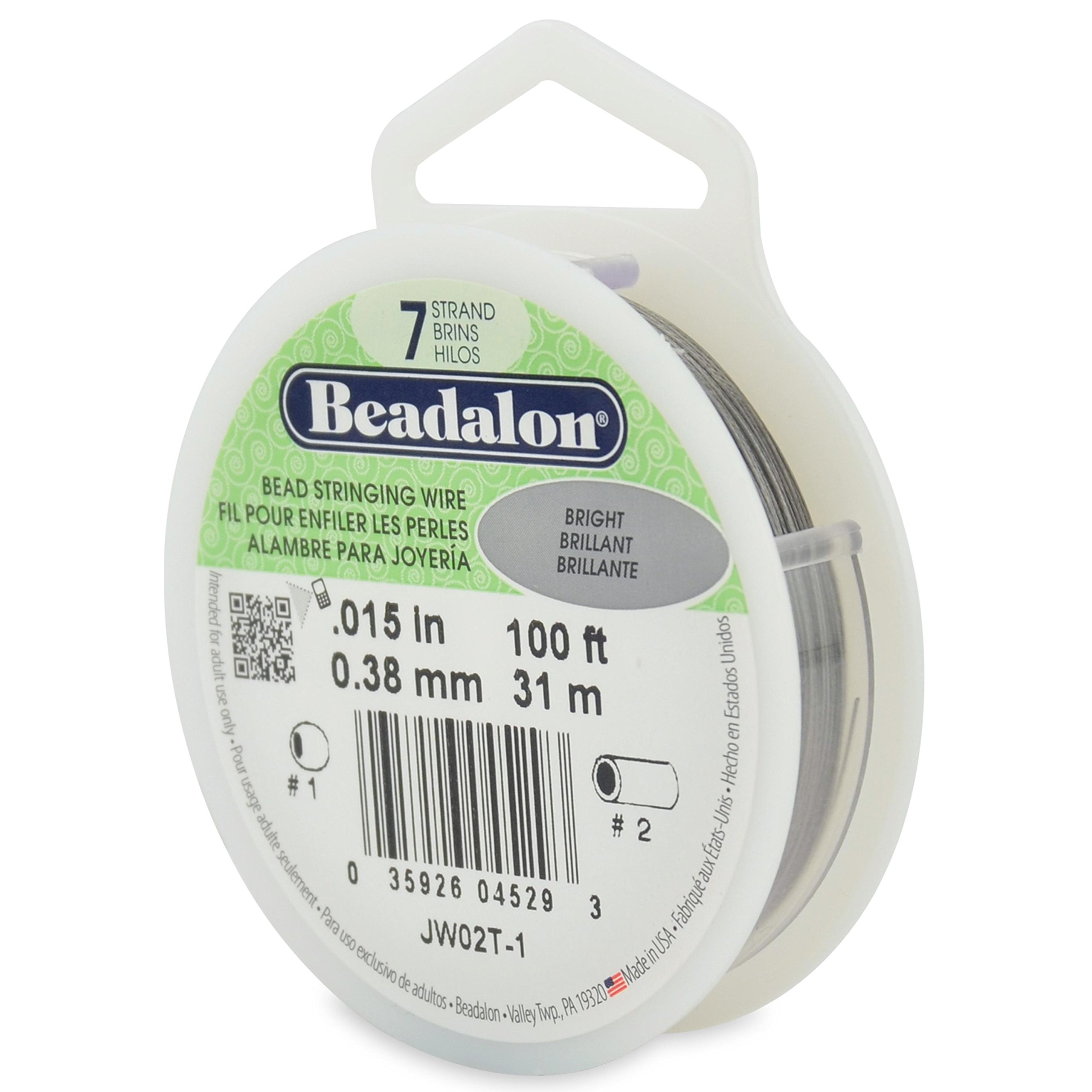 Beadalon (1-Pack) 7 Strand Stainless Steel Bead Stringing Wire .015 in (0.38 mm) Bright 100 ft (31 m) JW02T-1-1P