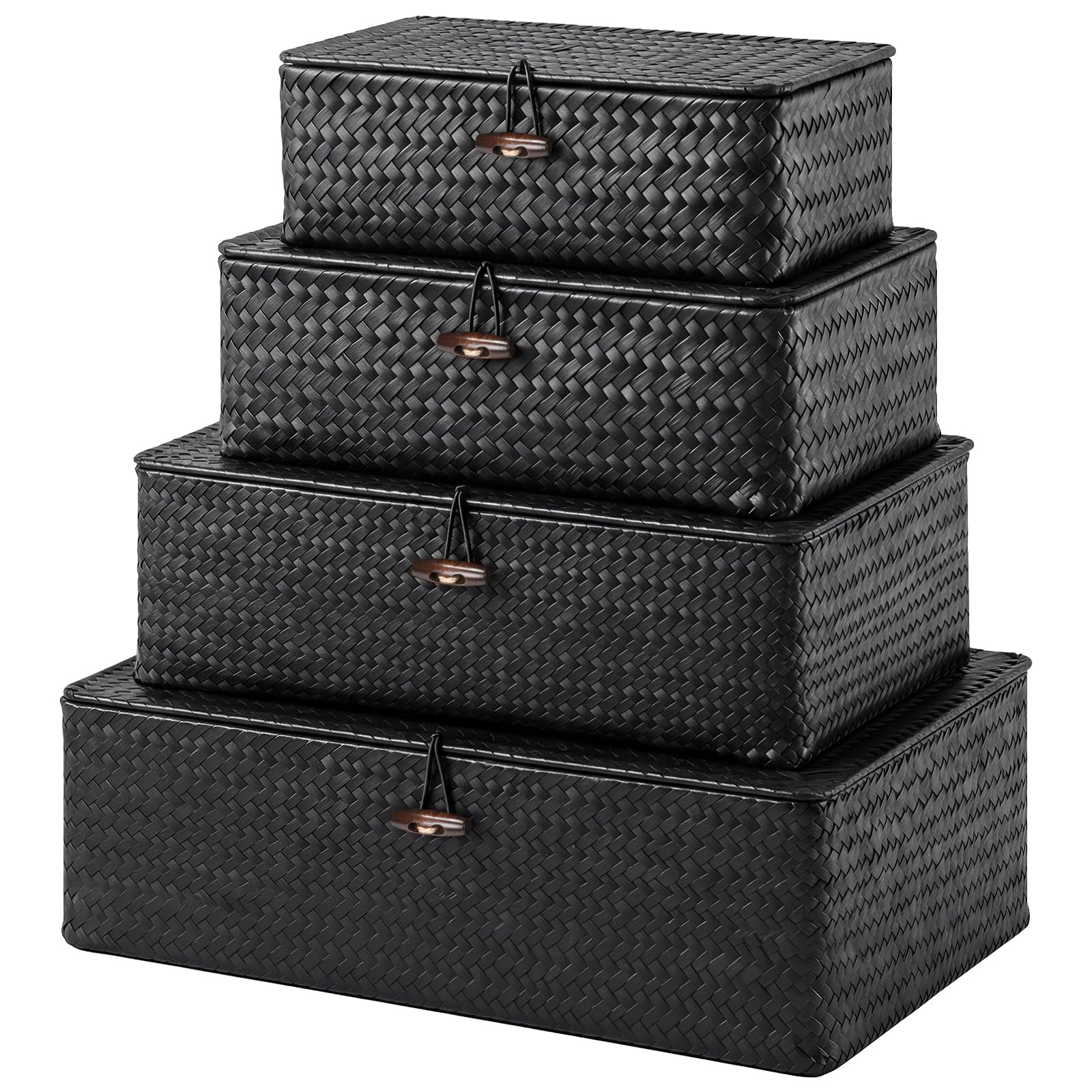 Woanger Wicker Baskets with Lids - 4 Piece Set -8