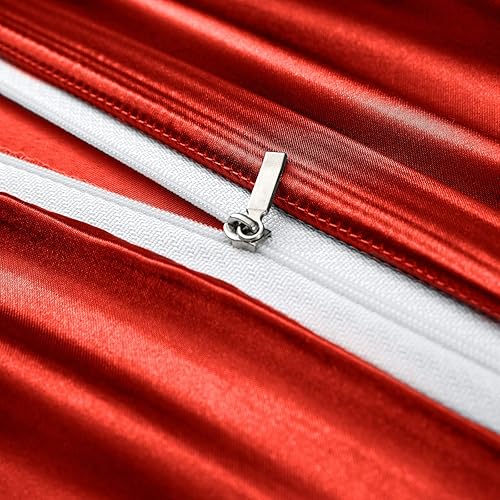 Miniatura 5 de P Pothuiny Juego de funda de edredón de satén de 5 piezas, tamaño matrimonialqueen, lujoso, sedoso, como rojo y naranja, con cierre de cremallera, 1