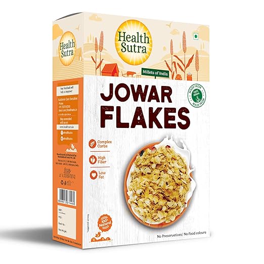 Health Sutra Jowar Flakes - 500gms, Millets Cereal, Gluten Free, Dietary Fibre & Protein Rich Breakfast - Unflavored & Toasted Alternative to Oats