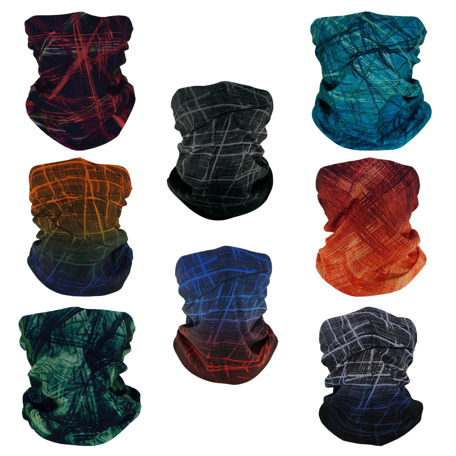 Lot 8 Bandanas Multifonctions – Cache-Cou, Masque, Bandeau Respirant Pour Sport & Outdoor