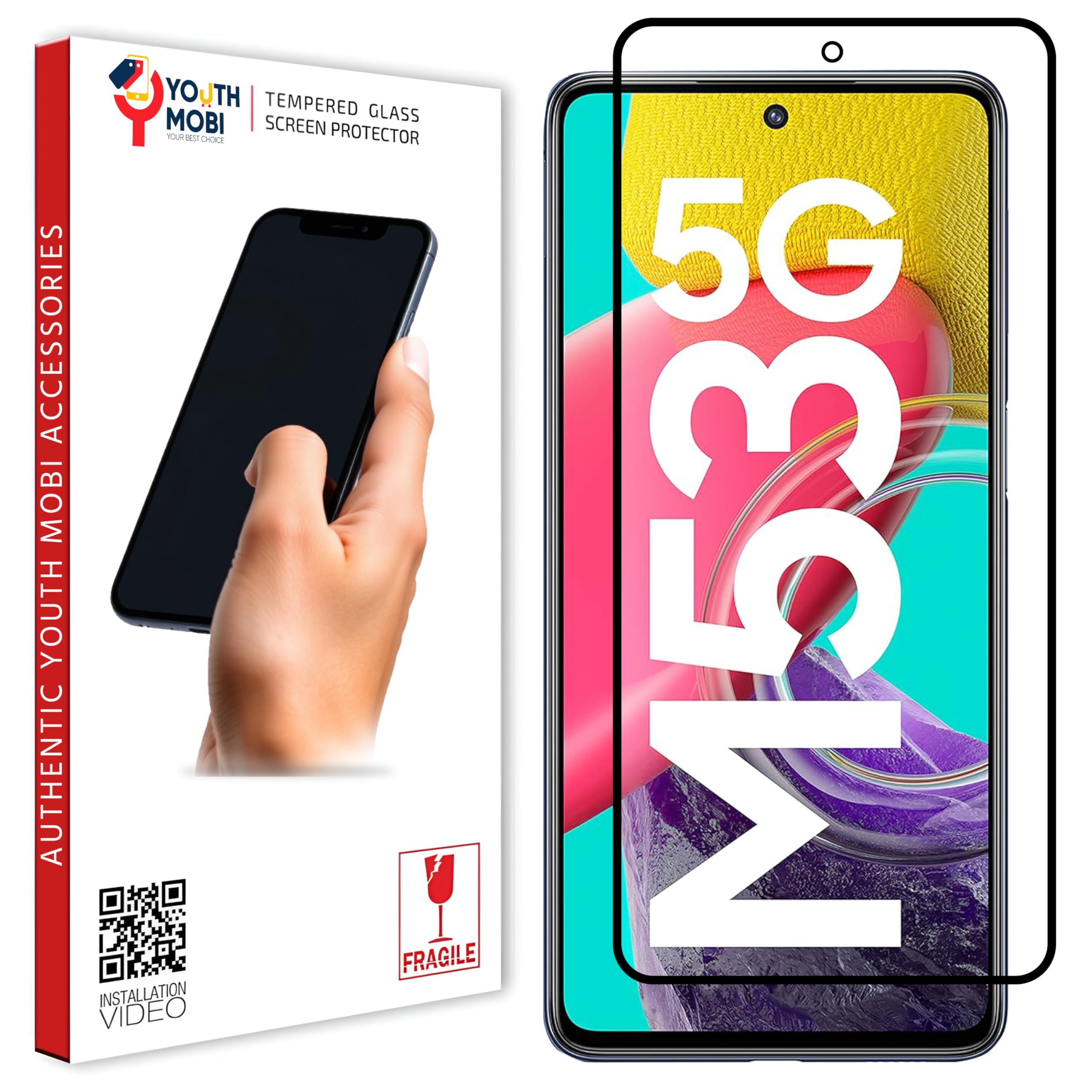 YOUTH MOBI Tempered Glass Screen Protector Compatible For Samsung Galaxy M55 5G / M53 5G / M51 / F62 / M52 5G With Edge To Edge Coverage And Easy Installation Kit for Smartphone-image-36