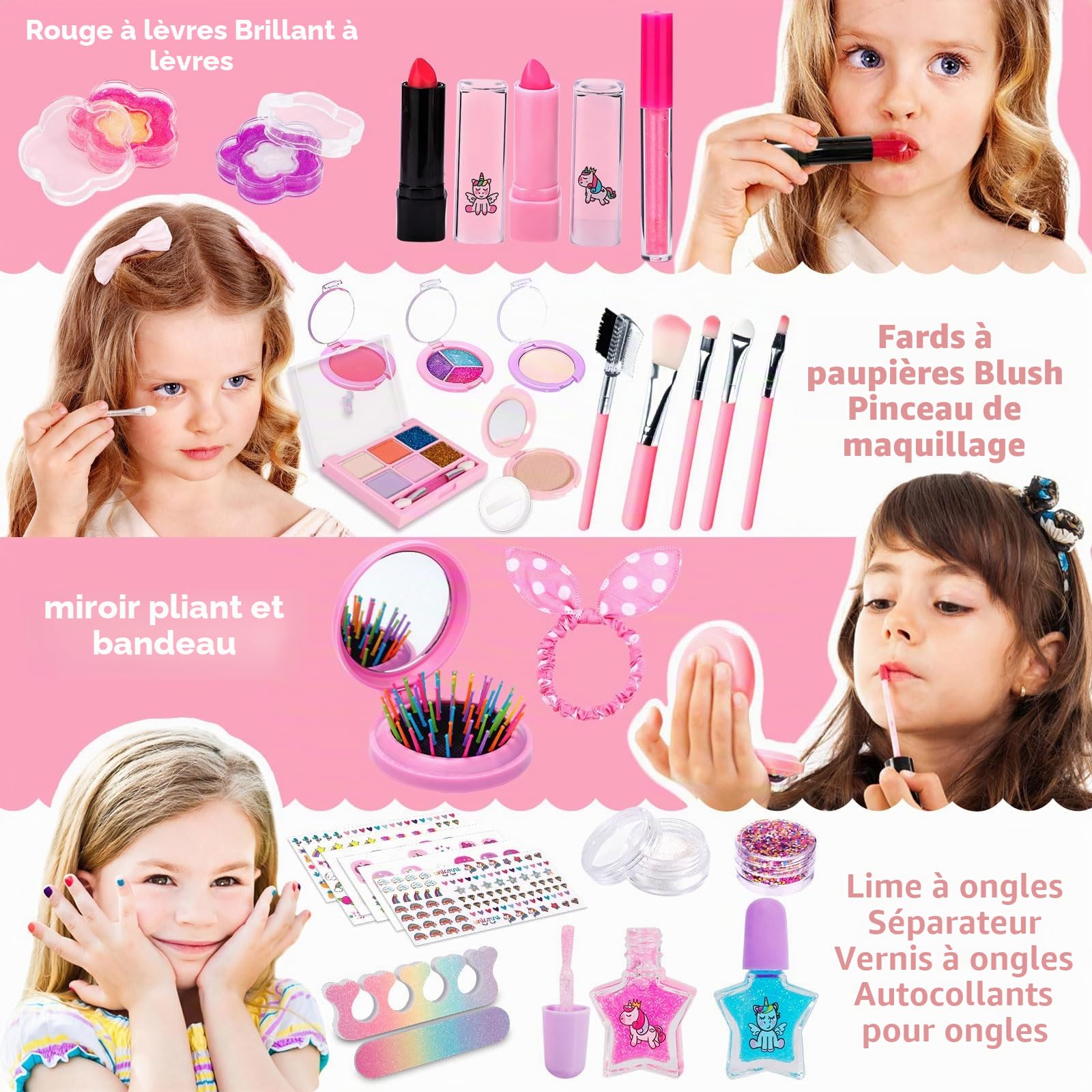 Maquillage Enfant Jouet, 38pcs Lavable Malette, Coffret Makeup Set pour Filles, Cadeau de Noël d'Anniversaire pour 4-10+ Ans