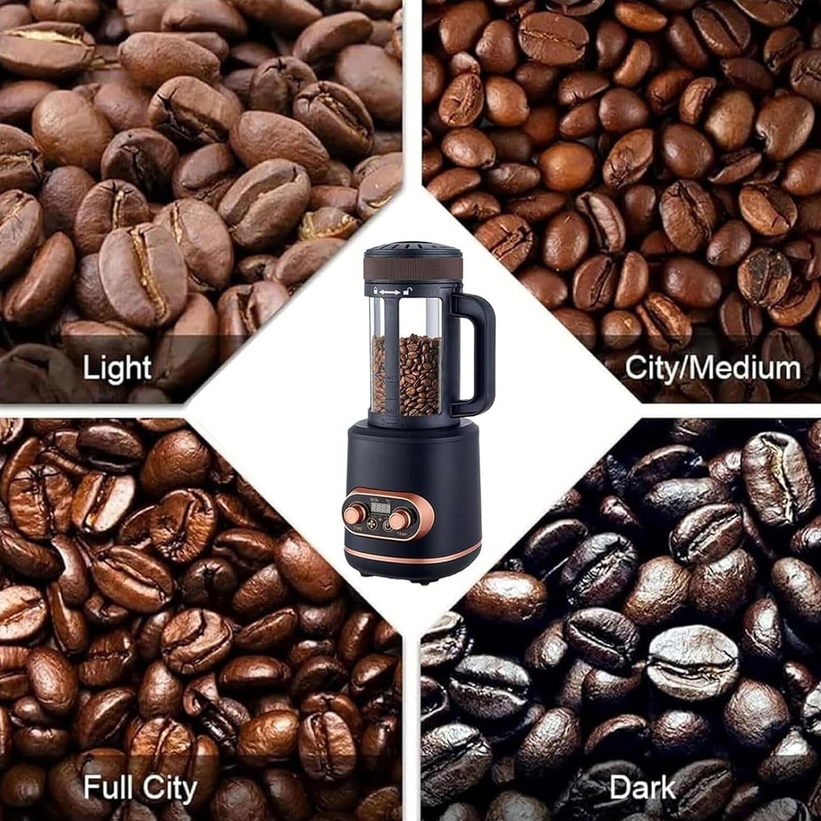 Máquina Tostadora de Café 2400W, Tostador de Aire Caliente 300g con Temporizador & Temperatura Ajustable, Enfriamiento Automático, Cámara de Vidrio para Hogar & Café