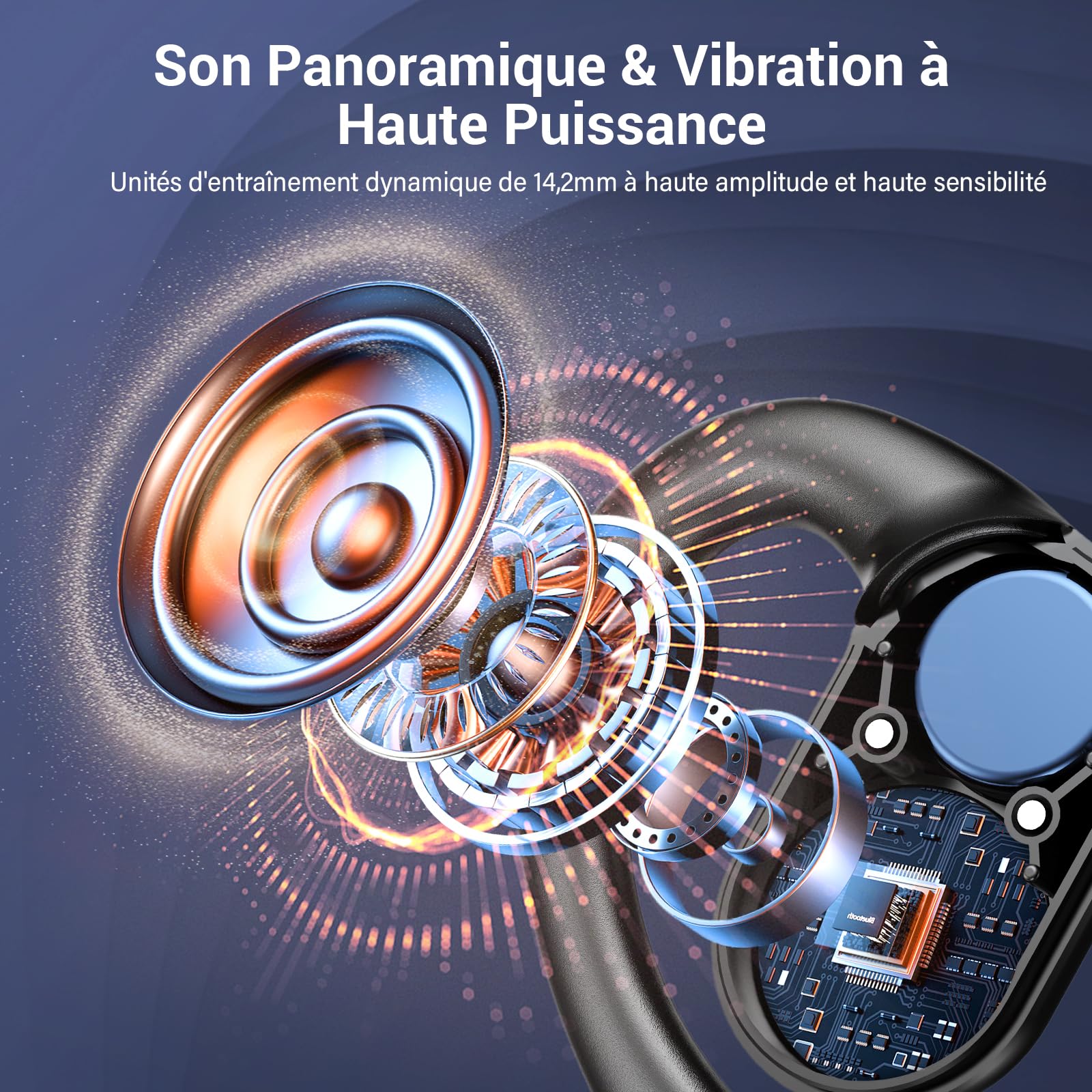 Casque de Sport sans Fil, Casque Bluetooth 5.3 Ouvert, avec Micro HD et Annulation du Bruit ENC, Basses Améliorées, Affichage LED, Casque Bluetooth étanche IPX7 pour iOS et Android, Noir