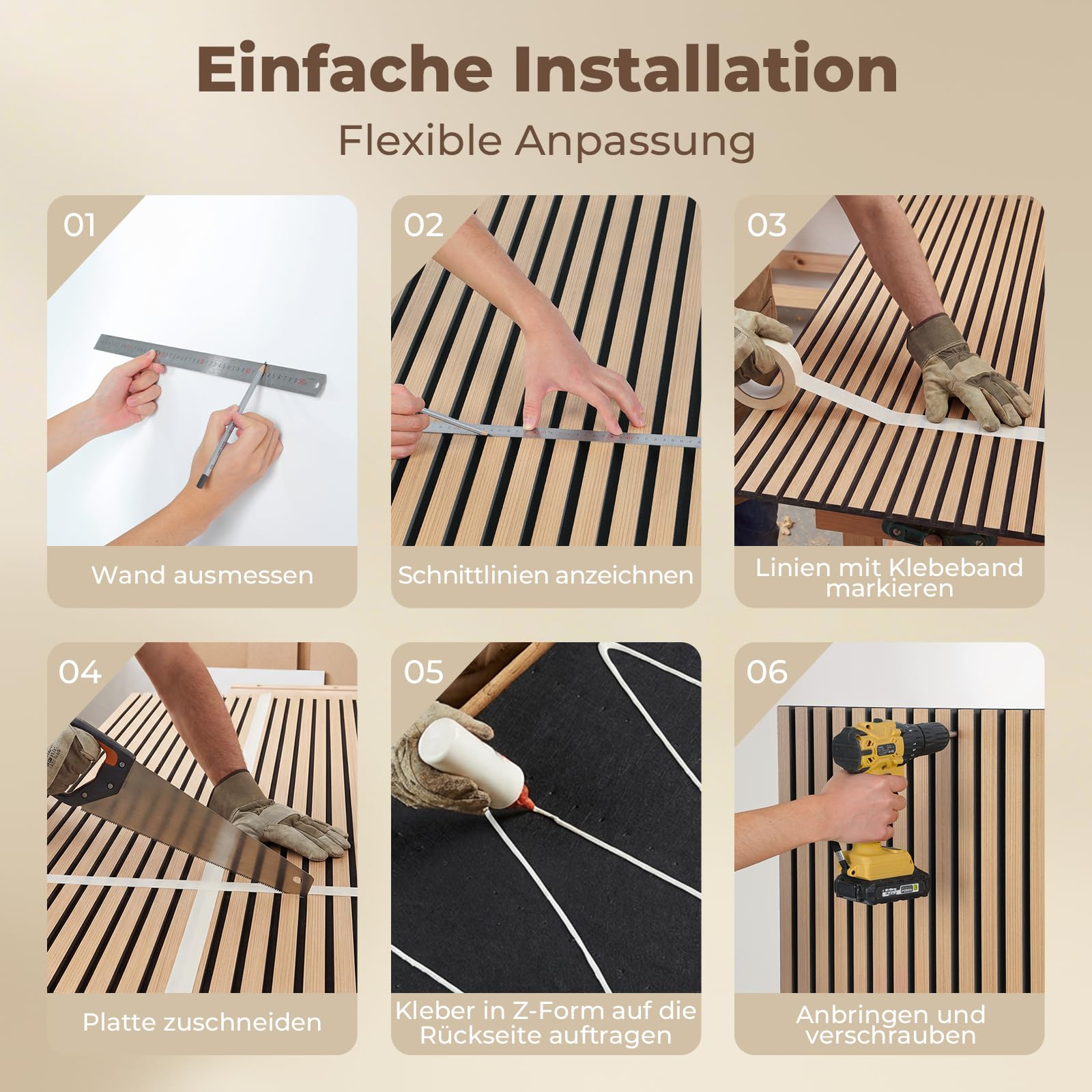 Akustikpaneele 120x60x2,1 cm, Ohuhu 4 Stück Schallschutzplatten in Holzoptik, Modernes Wandpaneel mit Hoher Schallabsorption, Einfache Installation & Schneidbar, Paneele Wand für Wohnzimmer Büro
