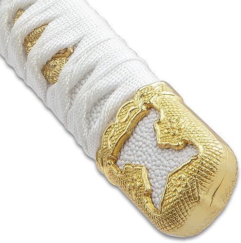 Miniatura 2 de Katana de loto blanco con vaina de madera brillante, hoja de acero de alto carbono, mango de madera, envoltura de cables, accesorios de aleación de