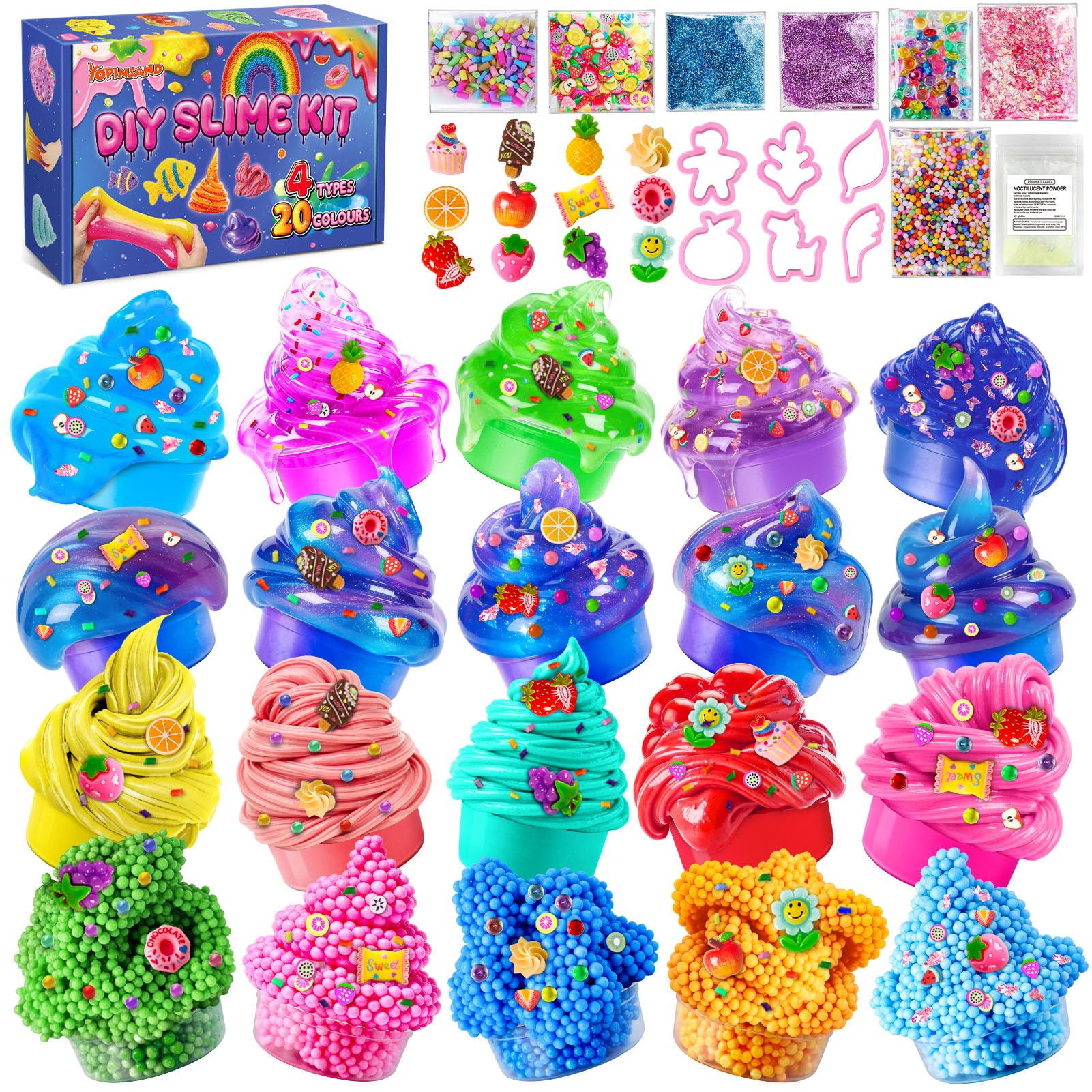 20 Pack Slime Kit for Girls & Boys, Premade Slime for Kids Ultimate DIY Party Crafts Set including 4 Types Slime of Clear