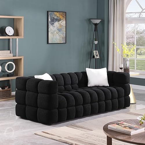 Sofá moderno de burbujas de 3 plazas, sofá nube con 2 almohadas, sofá cómodo de tela Bouclé, muebles decorativos para espacios pequeños, sala de