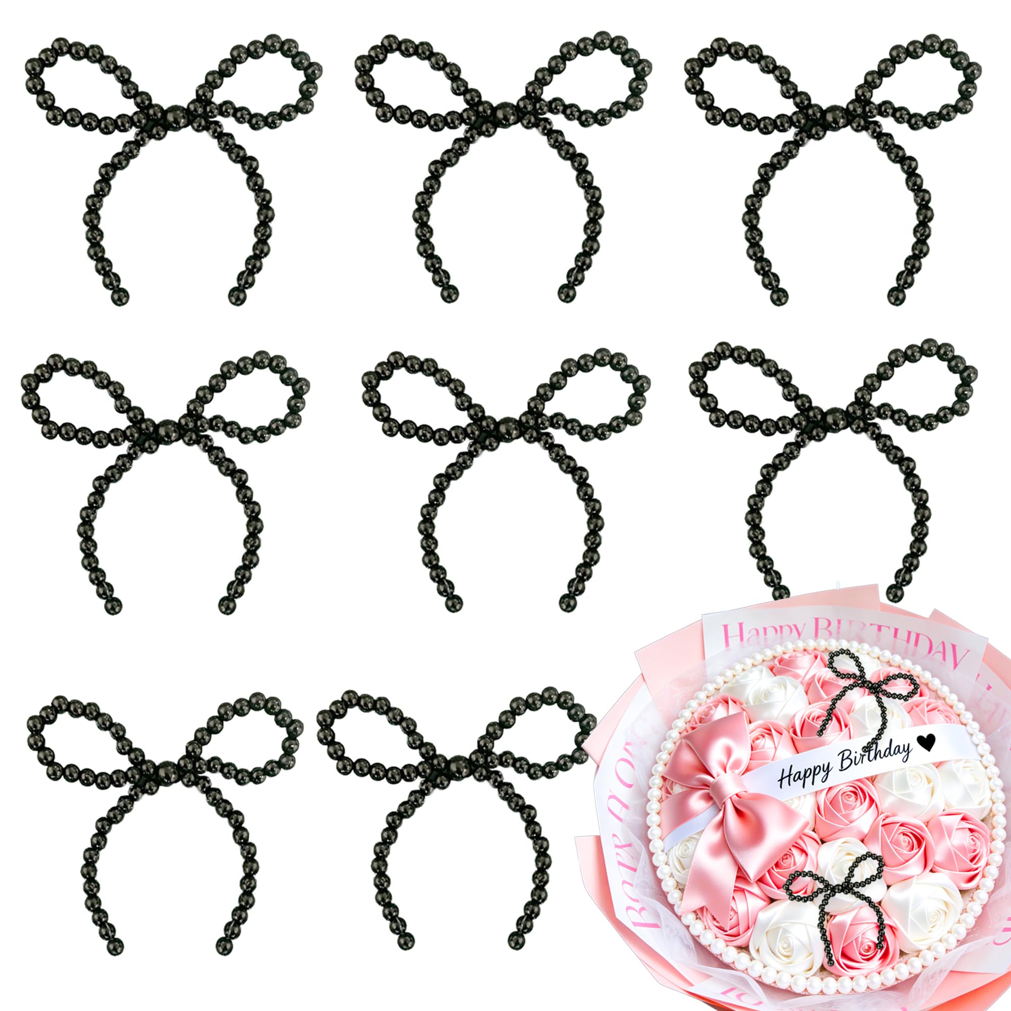 Pearl Beaded Bow Ornaments Bouquet Decor Bridal Shower Party Supplies