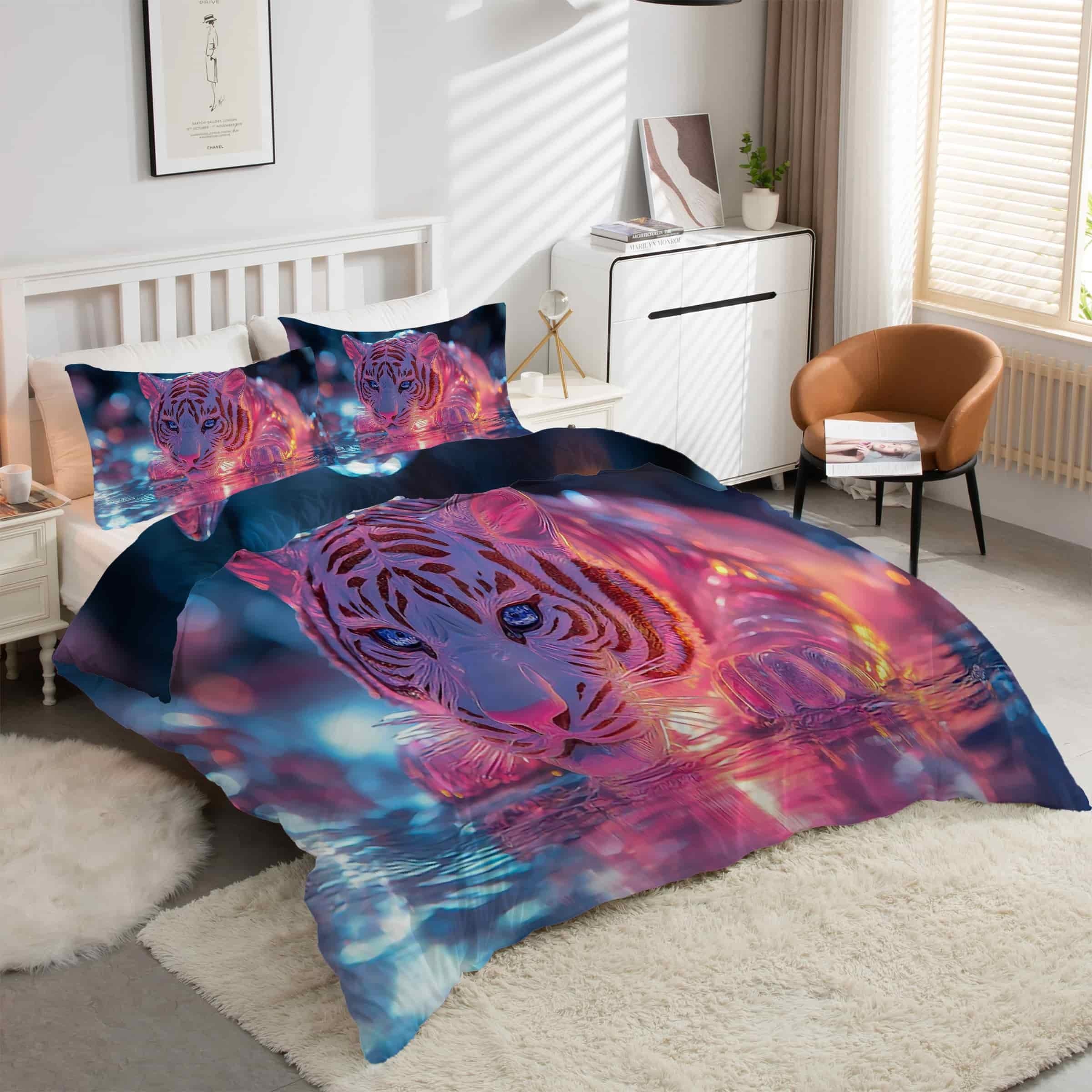 Housse de couette 220x240 tigre pour une chambre style jungle sauvage