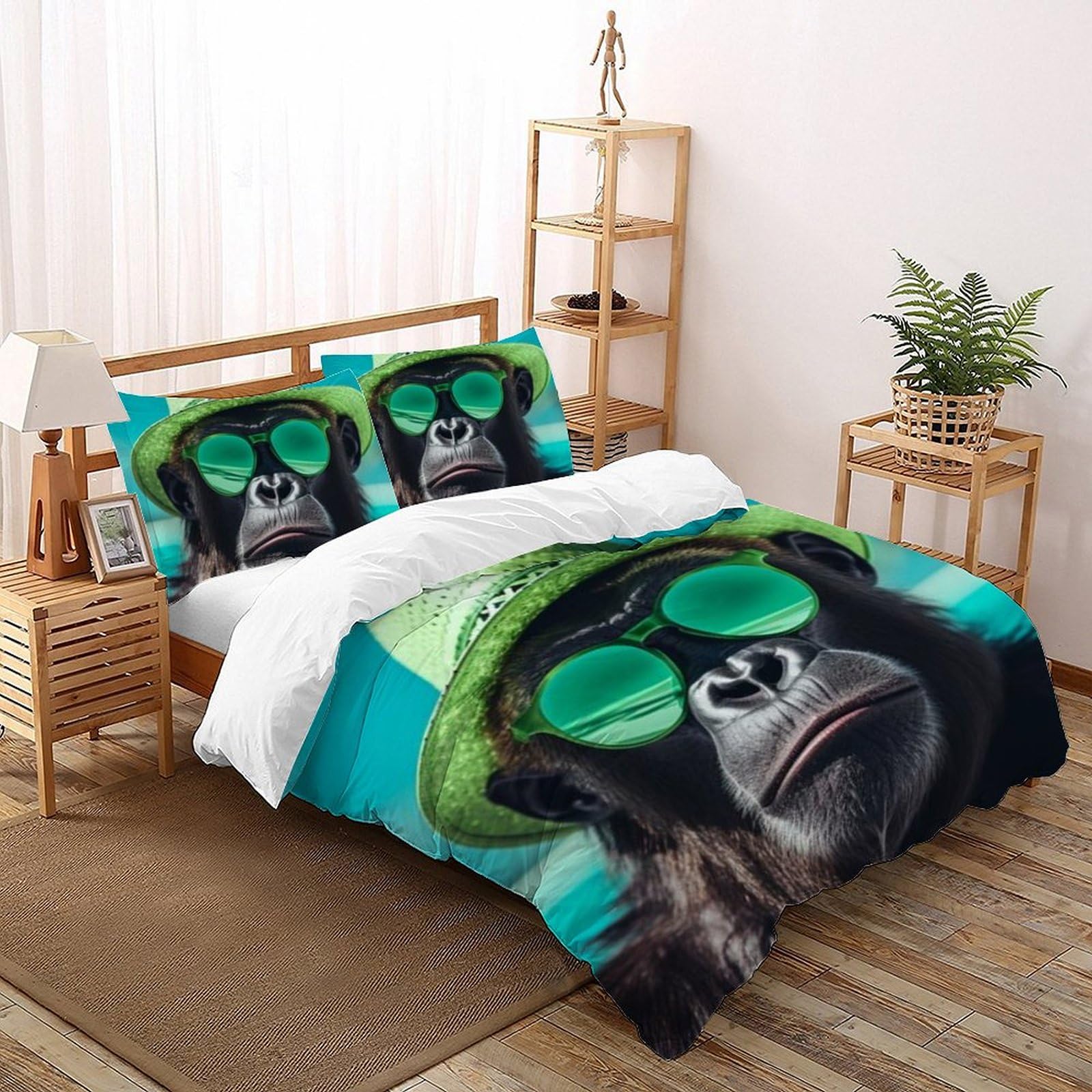 Housse de couette double animaux 200x200cm microfibre imprimé 3D avec taies
