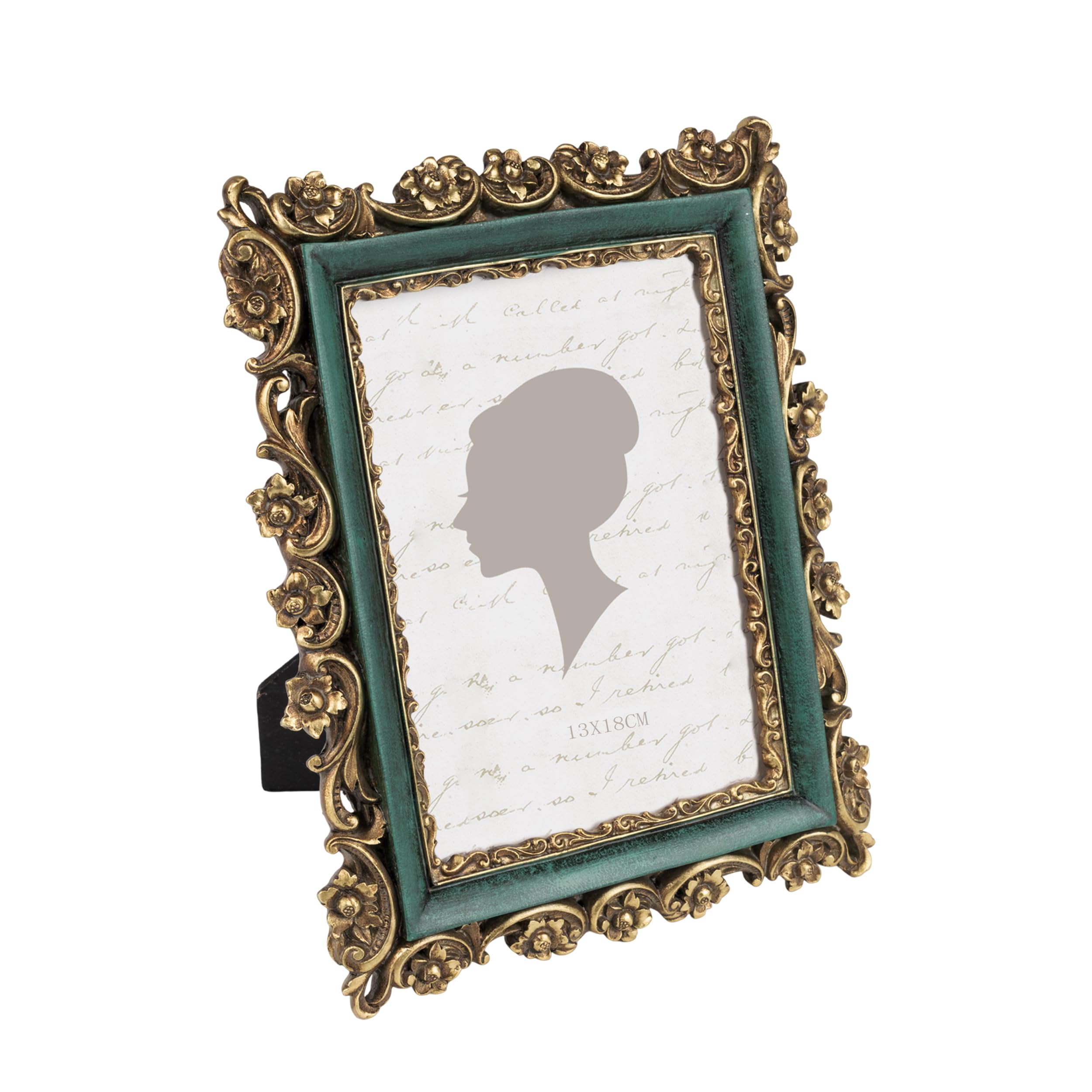 Sunlit Gold&Dark Green Vintage Picture Frame 5X7 Inch, Antique Photo Frames With Glass Front, Photo Display, Tabletop Wall Hanging, Dark Green And Bronze Gold