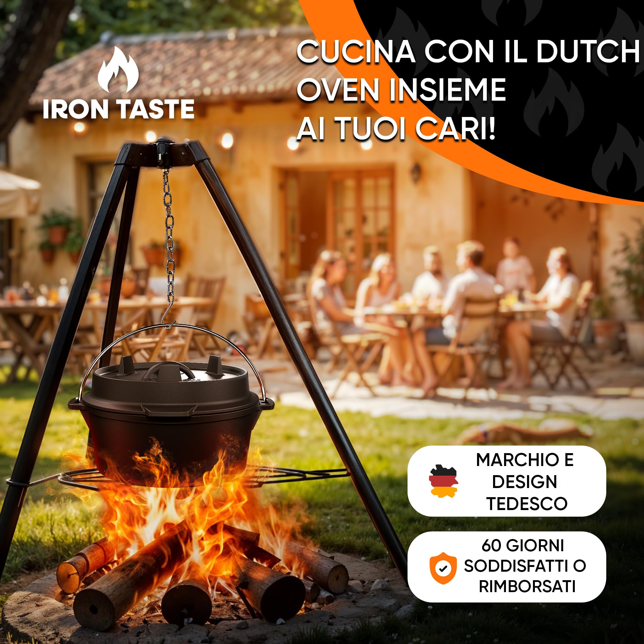 Cocotte Fonte Barbecue 4,5L – Cocotte en fonte pré-assaisonnée avec pieds et couvercle pratique, idéale pour pain, ragoûts, BBQ & camping