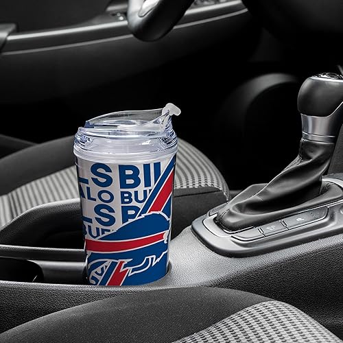 Miniatura 60 de Rico Industries NFL Football - Vaso de acrílico de 24 onzas con tapa con bisagras, vaso de doble pared con licencia oficial para fanáticos de la NFL