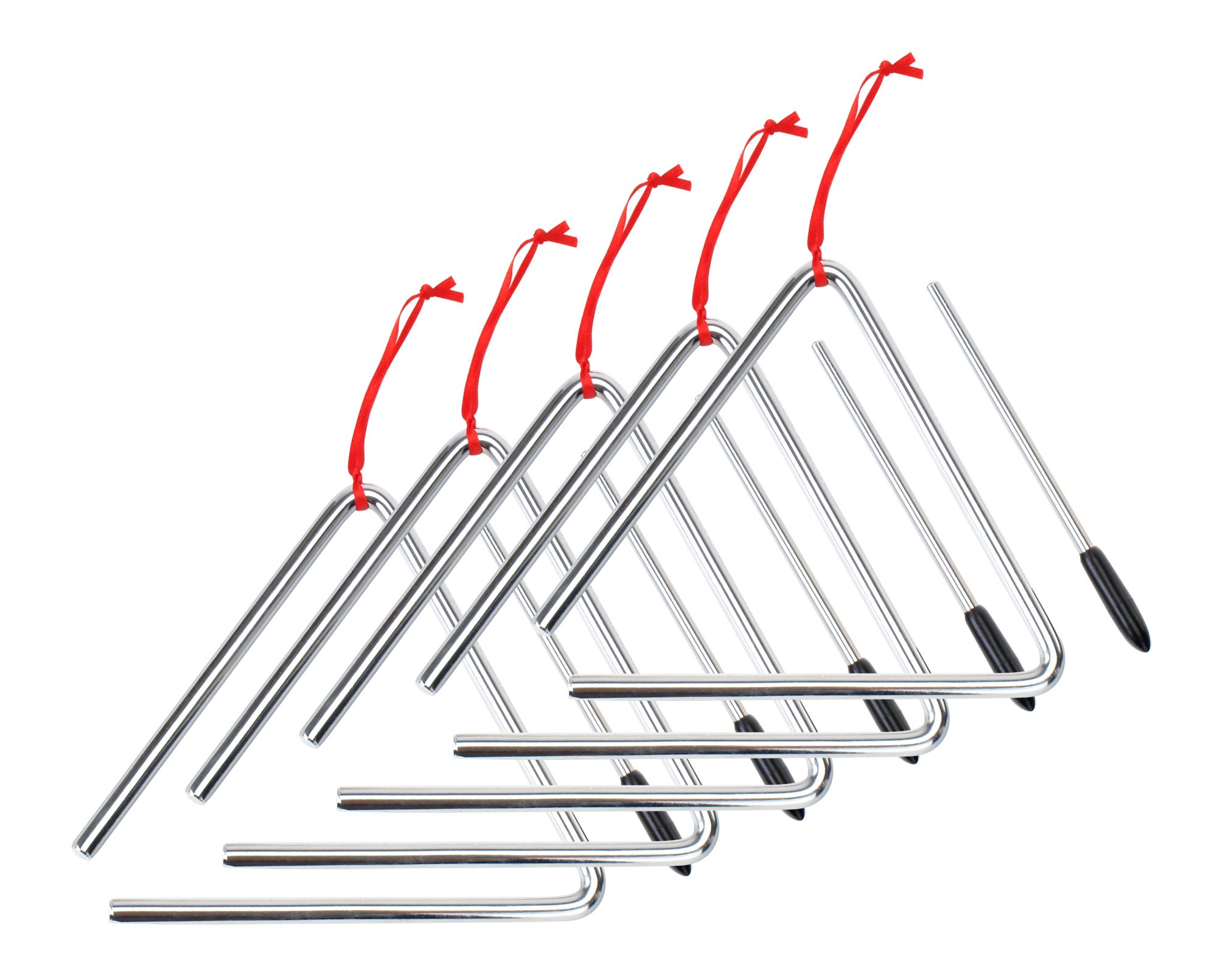 5x XDrum Triangel mit Schlägel - Triangle für Kinder und Musikalische Früherziehung - Schlaginstrument mit 15cm (6") Größe und Klöppel - Stahl Rhythmusinstument für Kindergarten Set