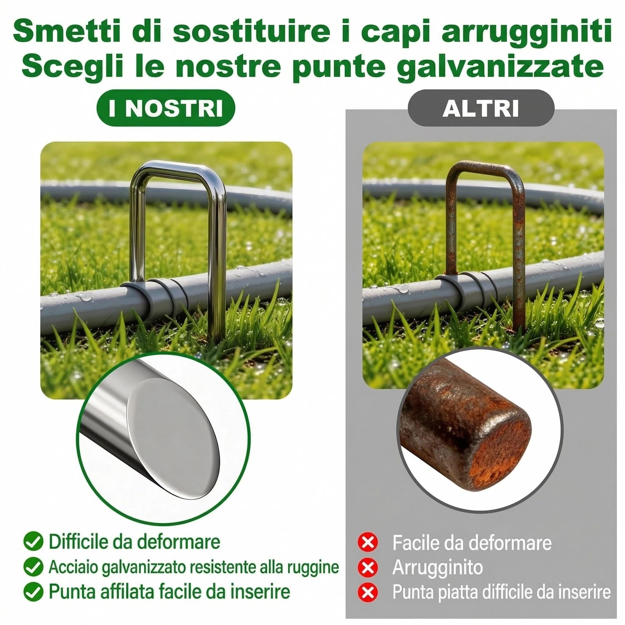 Amagabeli - Confezione da 500 picchetti da giardino da 15,2 cm, zincati, con membrana per il controllo delle erbacce, diametro di 3 mm, resistenti, per erba artificiale, barriera in tessuto