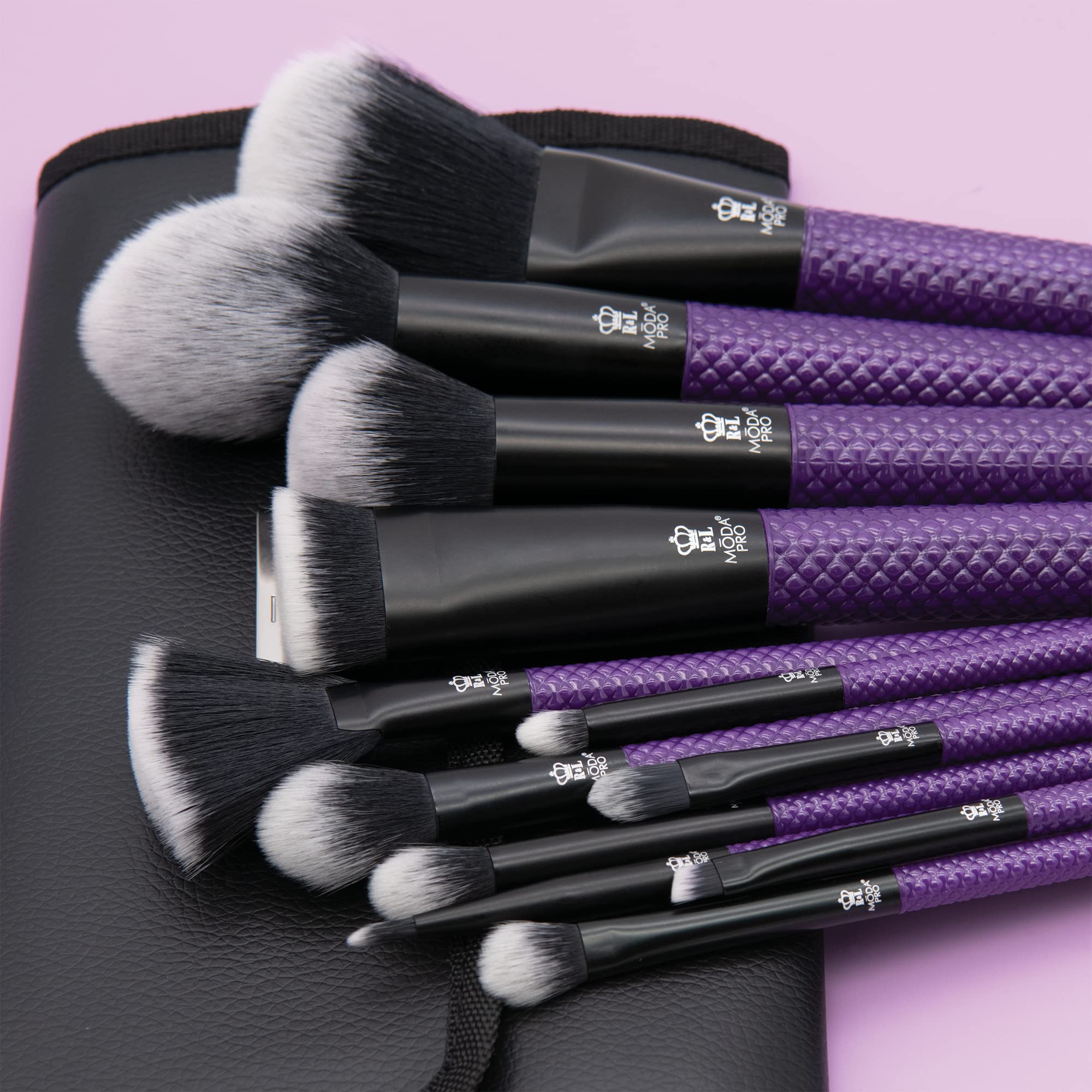 MODA Pro Full Face - Set di 13 pennelli da trucco con custodia da viaggio (viola)