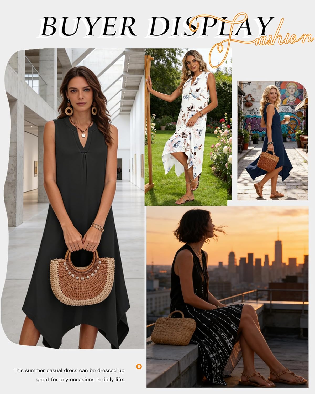 AUSELILY Summer Dresses for Women 2026 Casual Sleeveless Sundress Asymmetrical Hem Tank Midi Dress with Pockets - Image 2