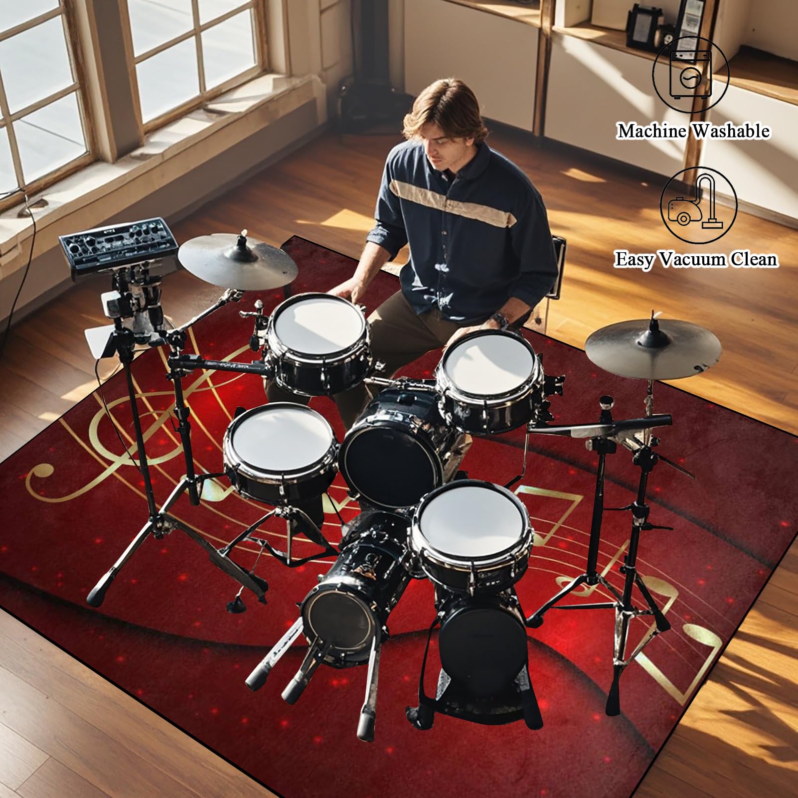 Drum Teppich 180 x 140 cm, Elektrisches Schlagzeug Teppich, rutschfeste Trommel Teppiche, Professionelles Rechteckiges Elektronisches Jazz Schlagzeug Kit, Schallschutzteppich für Studio, Wohnung