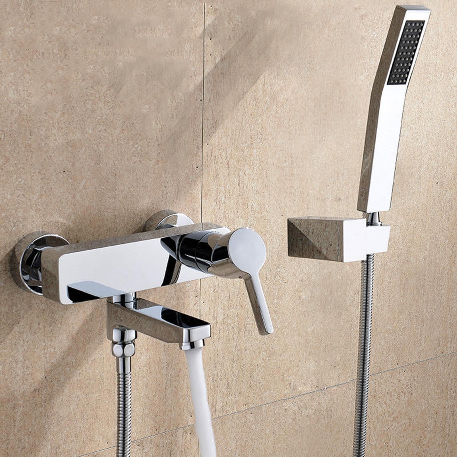 Mitigeur de douche chromé avec robinet baignoire mural orientable