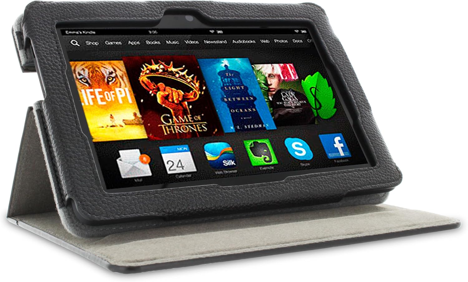 rooCASE Case for Amazon All-New Kindle Fire HDX 7 - Dual-View Folio Case HDX 7" Tablet - Black (with Auto Wake/Sleep Cover)