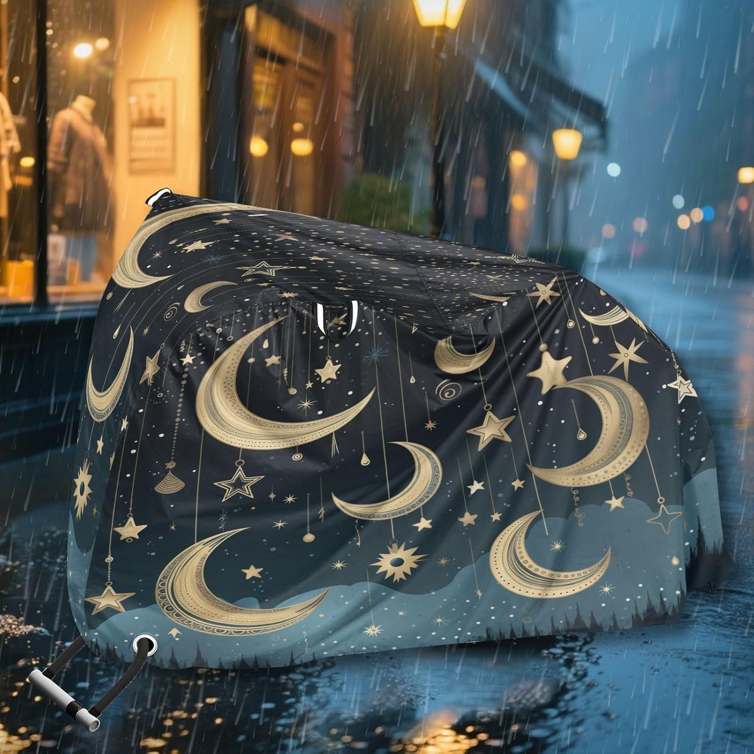 ALAZA Boho Moons Stars Starry Bike Cover Waterproof Outdoor Ebike Bicycle Covers Tarp Protection for 1/2 Bikes, Sun UV Dust Wind Proof