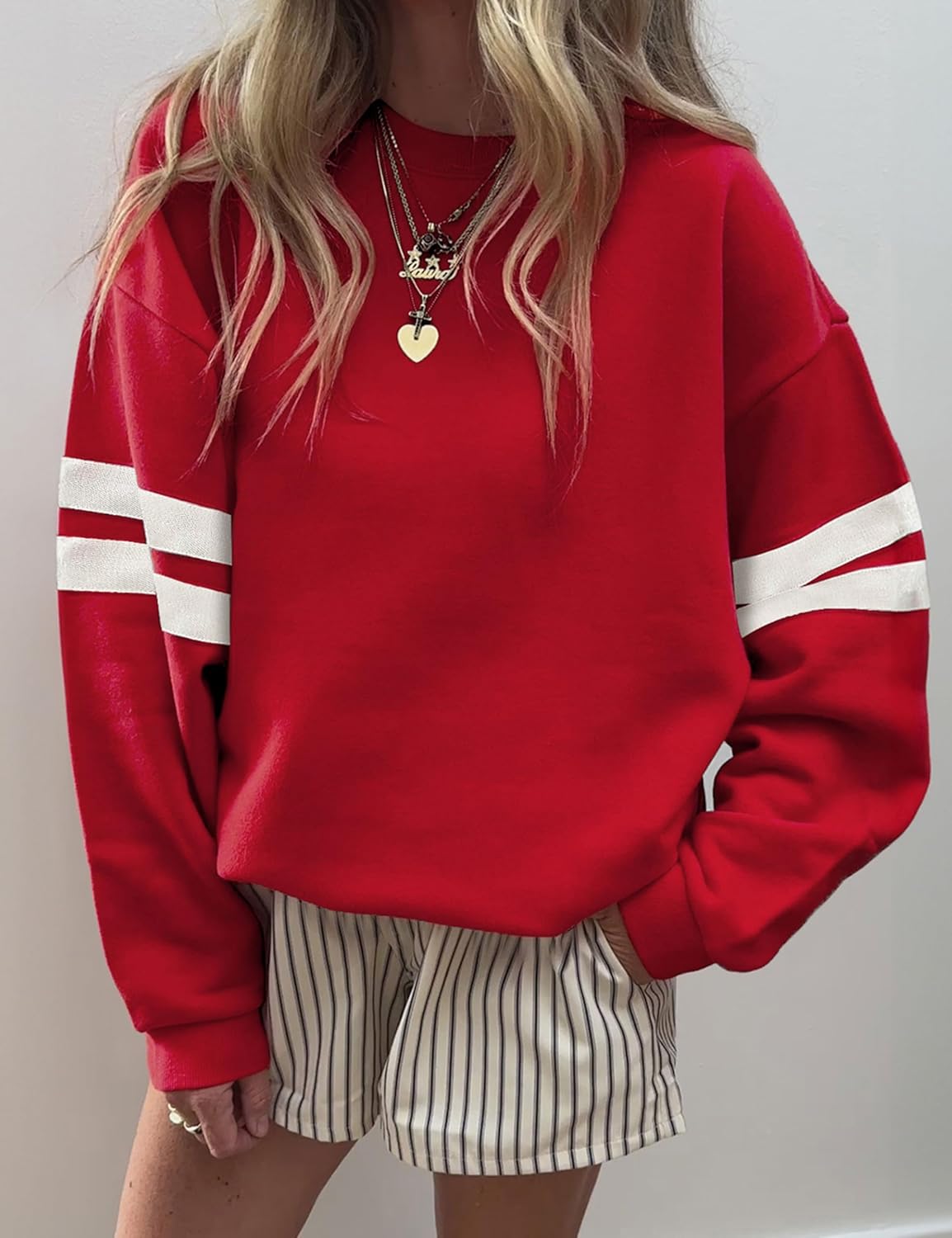 Bozanly Womens Crew Neck Striped Sweatshirts Casual Long Sleeve Loose Pullover Tops - Image 2