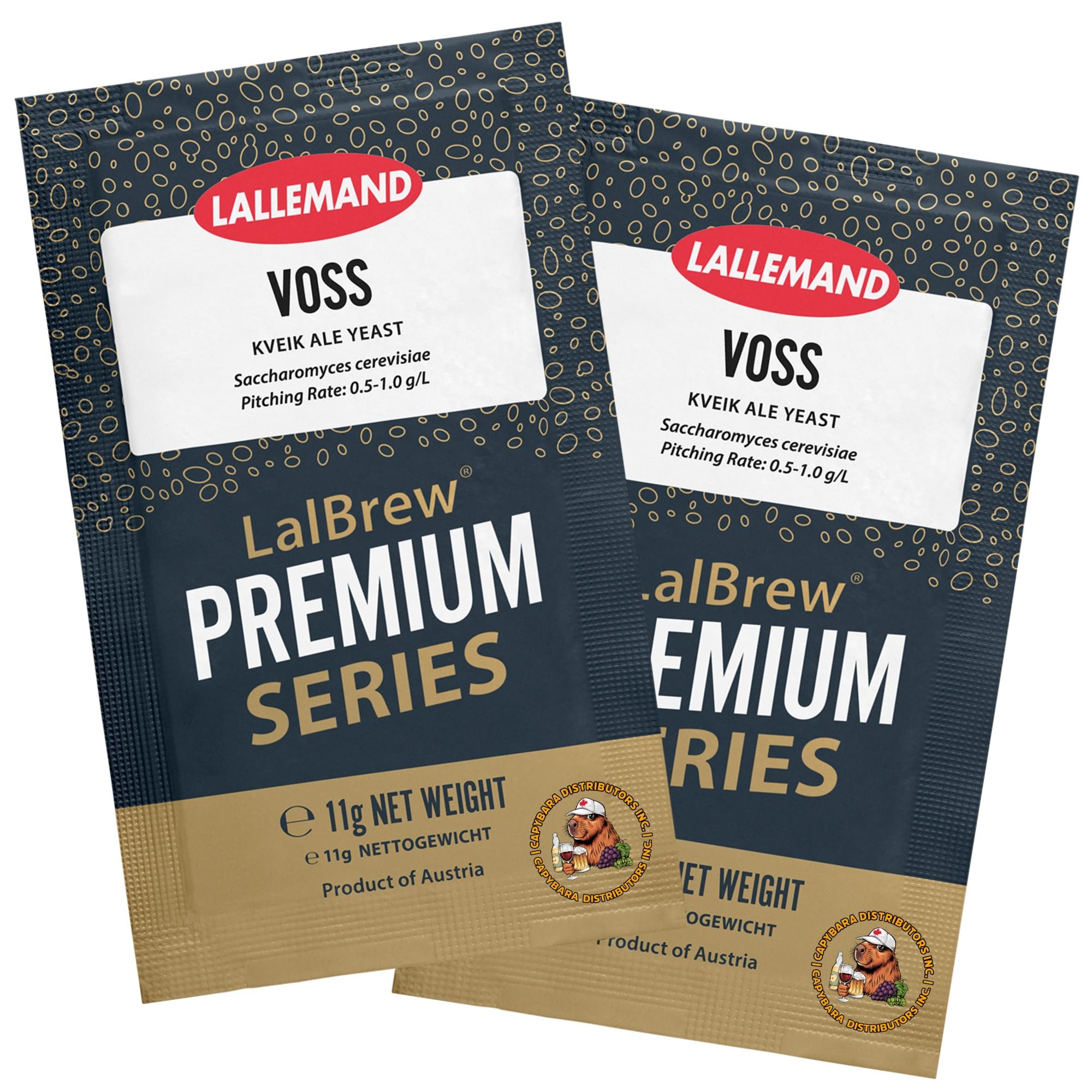 LalBrew VOSS Kveik Brewing Yeast (2 Pack) - Kveik Ale Yeast - Make Beer At Home - 11 g Sachets - Saccharomyces cerevisiae - Sold by CAPYBARA Distributors Inc.