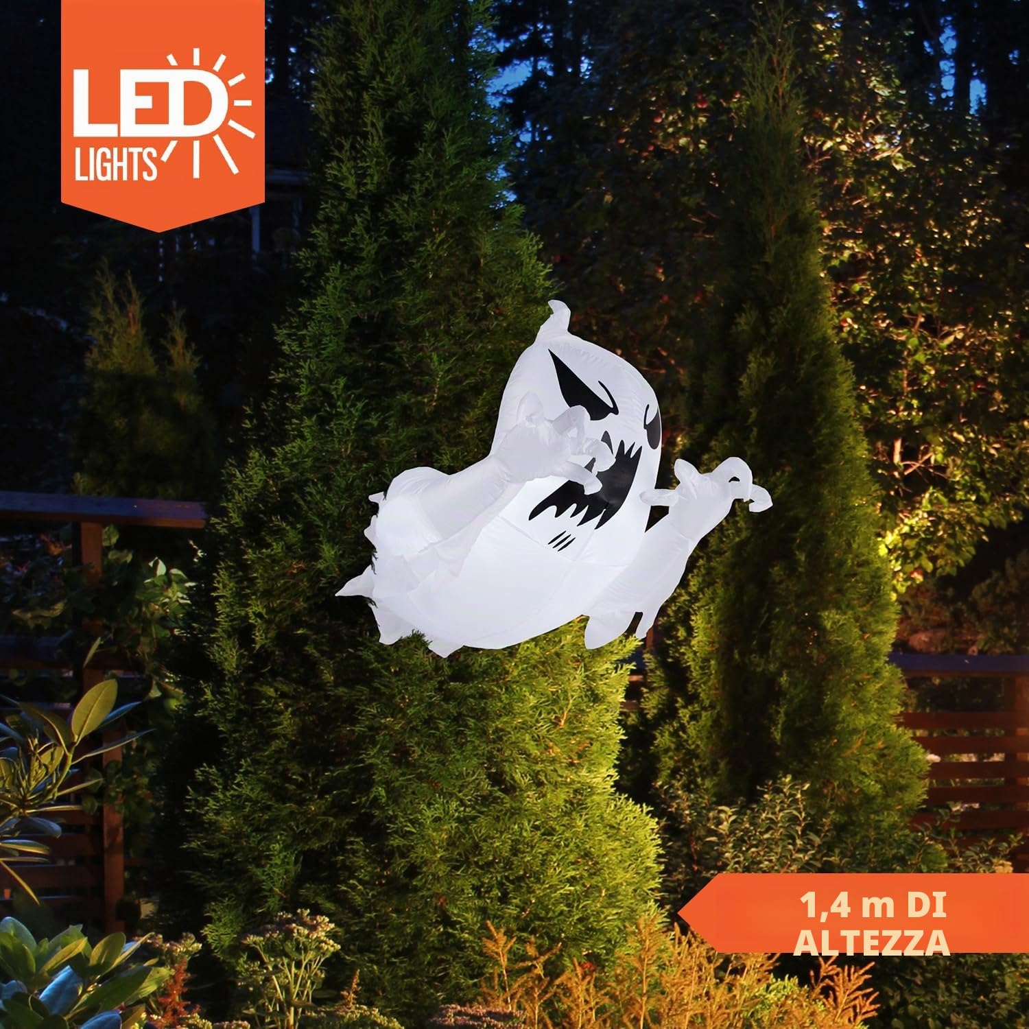 Joiedomi Spaventoso fantasma volante gonfiabile da 1,5 m, con LED integrato, per feste di Halloween, per interni, esterni, cortile, giardino, decorazione per prato