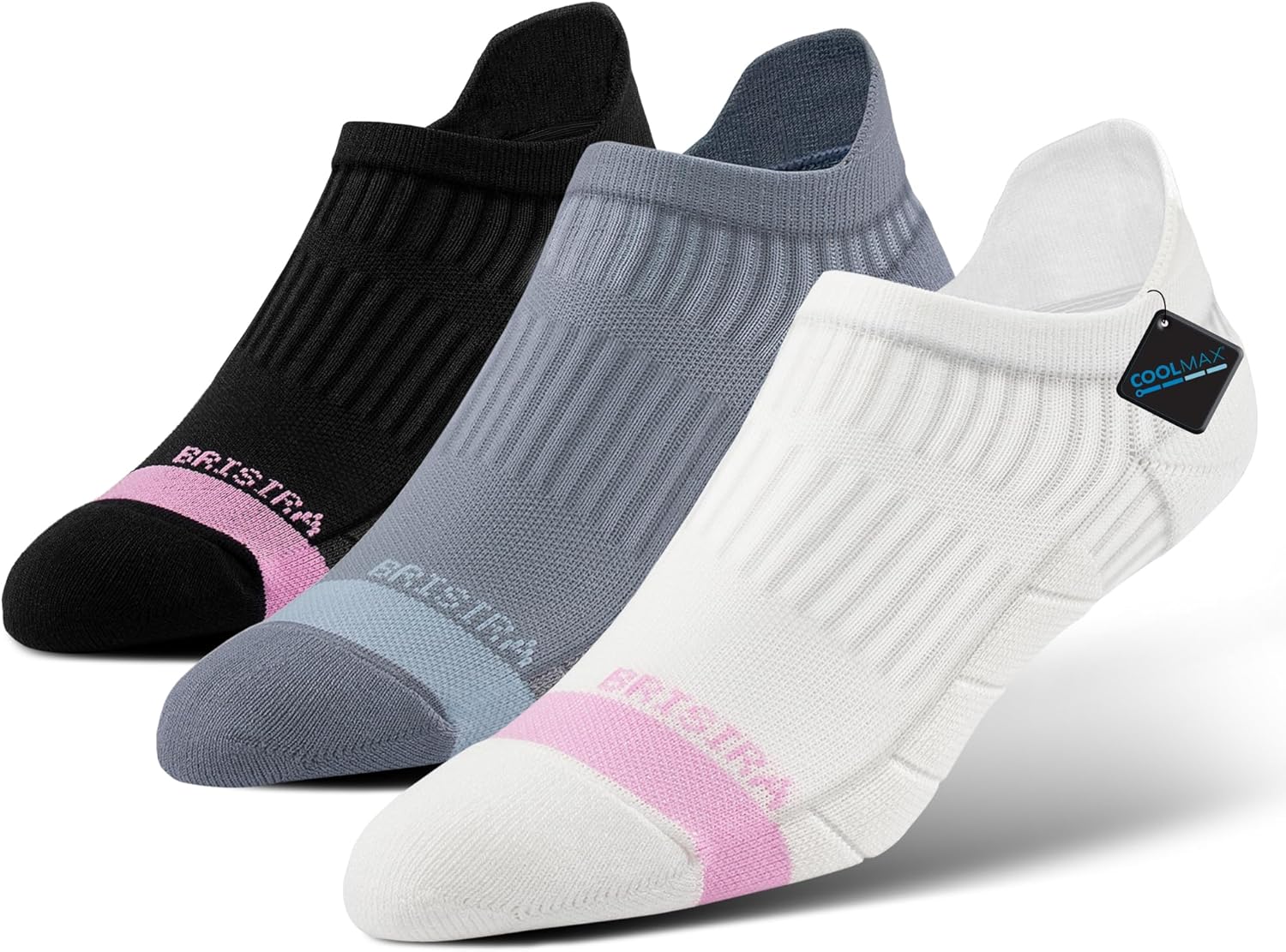 BRISIRA Coolmax Bamboo Viscose Women Compression Running Ankle Socks No Show Athletic Wicking Thick Cushioned Arch Support