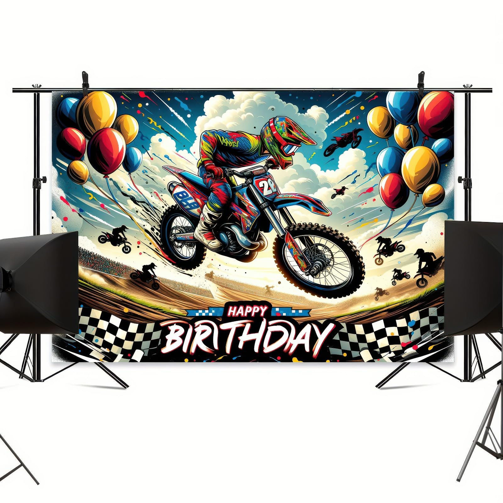 BlissYard Birthday Motocross Birthday Decorations 71x43 Inch Decoration