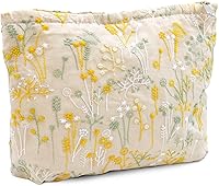 Vista 1 de Bolsa de maquillaje para mujer, bolsa de cosméticos de flores, bolsa de maquillaje de lona de gran capacidad con cremallera, organizador