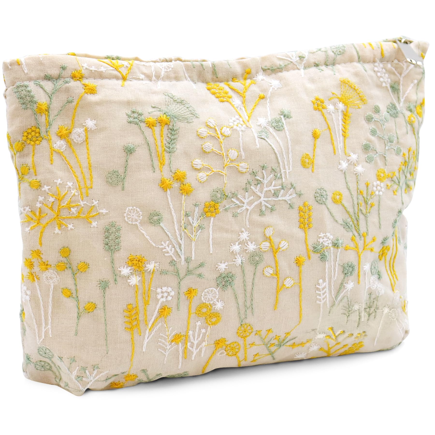 Huyerdo Makeup Bag, Floral Cosmetic Bag, Large Capacity Aesthetic Makeup Bag with Zipper, Travel Toiletry Bag for Women Girls (Silk Flower)