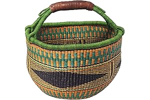 XL Handwoven African Market Basket with Leather Handles