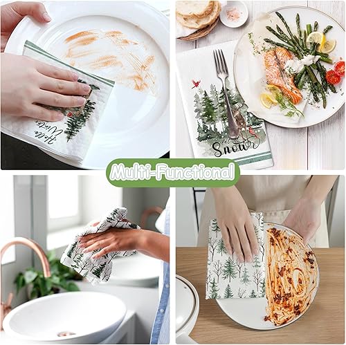 Miniatura 7 de Juego de 4 toallas de cocina con diseño de pájaros, diseño de pájaros en rama, color cardenal, colibrí, azul, toallas de cocina absorbentes para