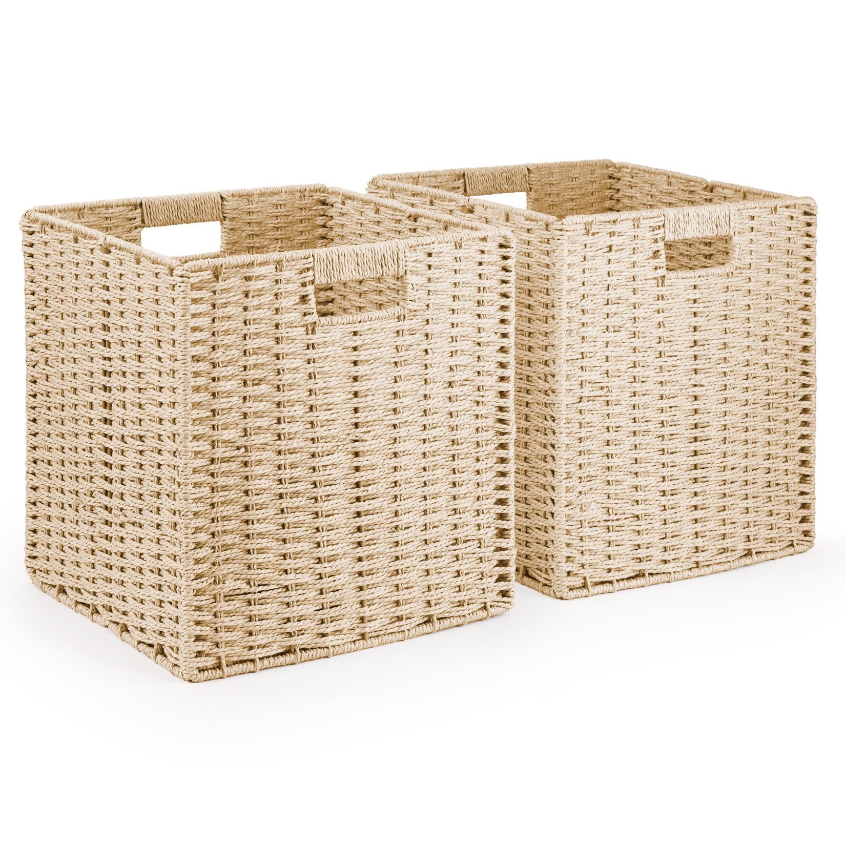 Woodluv Set of 2 Storage Cube Baskets, Wardrobe Organiser Toy Storage Baskets for Shelves, Cream, 30 x 28 x 30 cm