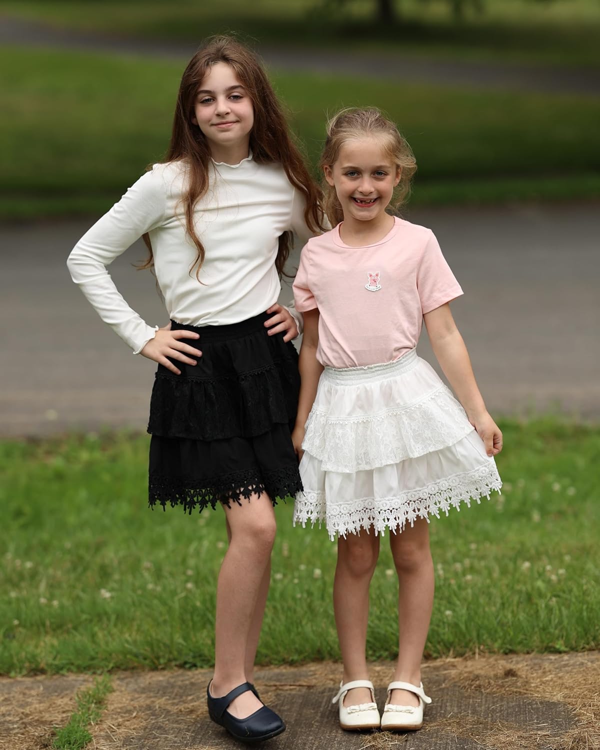 Rolanko Girls Boho Lace Skorts, Flowy Ruffle Tiered Crochet Mini Skirts with Built-in Shorts - Image 5