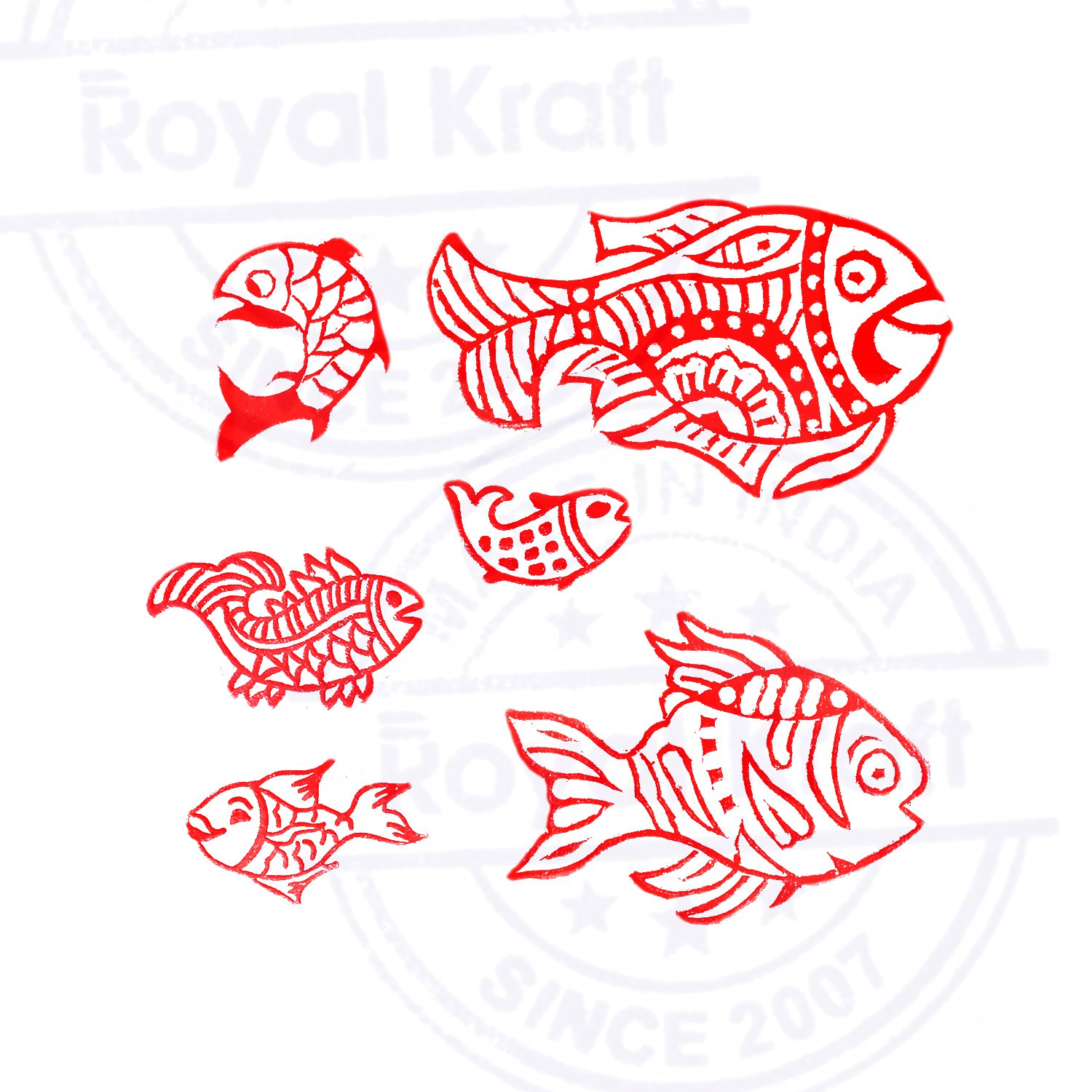 Royal Kraft Pottery Printing Blocks Retro Fish Pattern Wooden Stamps (Set of 6), Htag1958, 1 to 2.5 Inches - Image 3