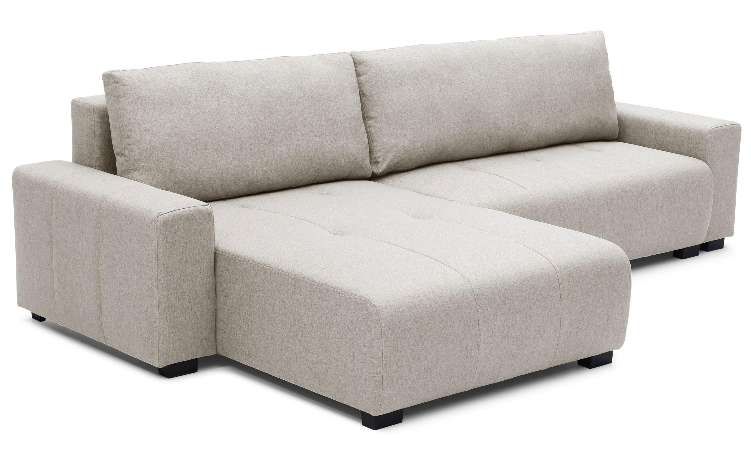 Menzzo Canapé d’Angle Convertible Malone en Tissu Beige – 5 Places – Angle réversible avec Coffre de Rangement – Grand canapé Design Moderne et Confortable