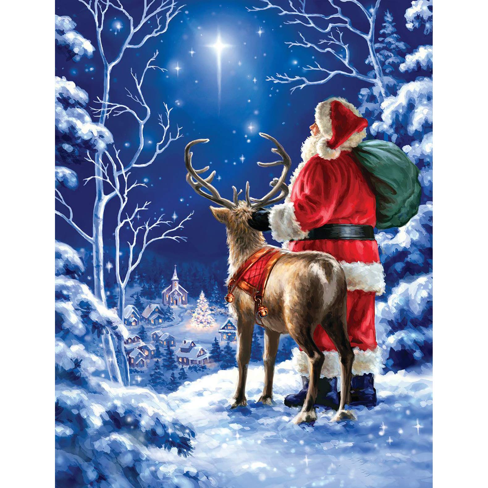 WOWDECOR 5D Diamond Painting Kits, Santa Claus Christmas Deer Full Drill DIY Diamond Art Cross Stitch Paint by Numbers
