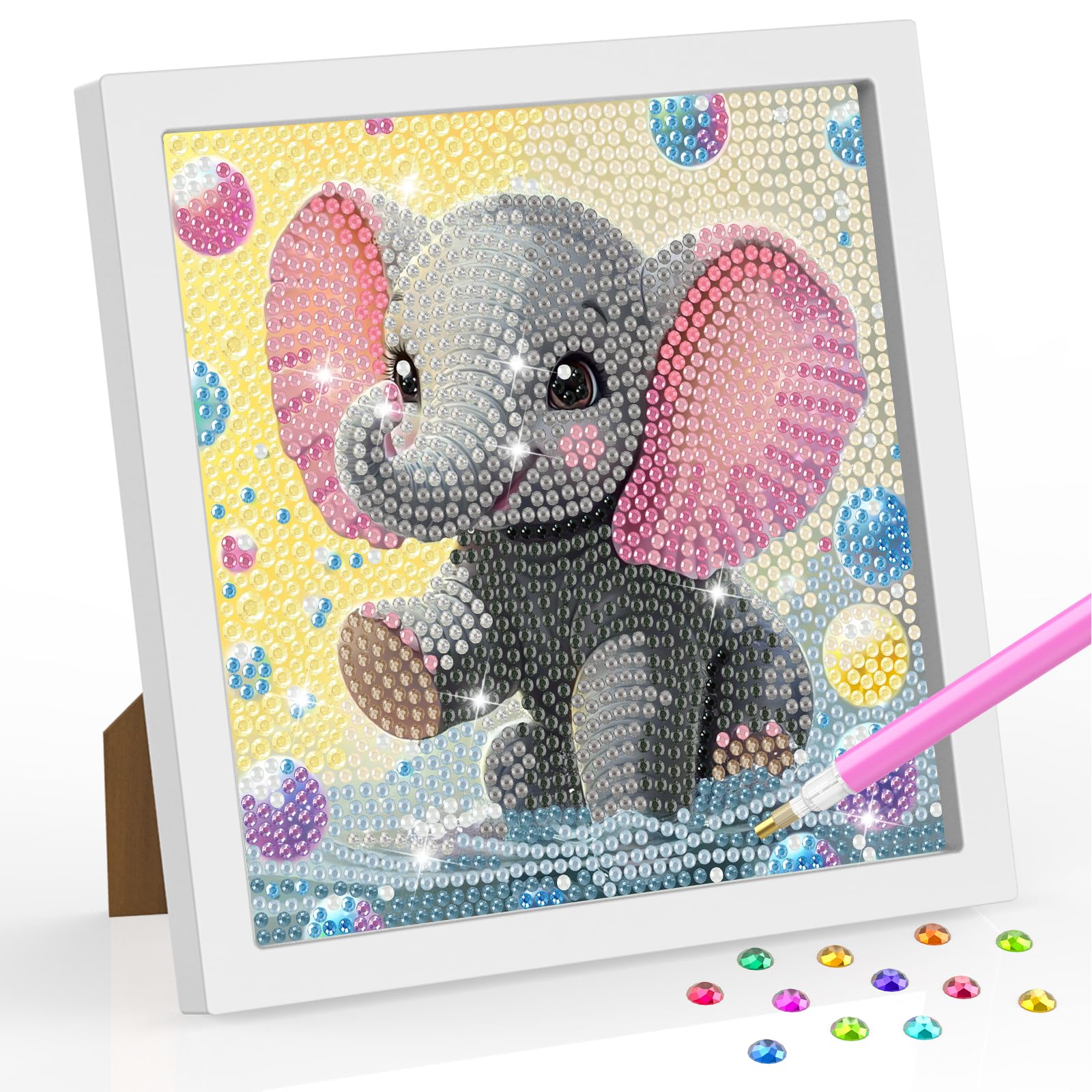 SENQAO Elephant Diamond Art Kit for Adults with Frame Art and Crafts for Adults Ages 6-8 -10-12 Easy to DIY Diamond Art for Adults and Adult Beginners Home Wall Decoration 7.1x7.1inch