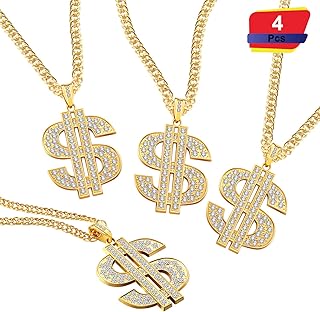 4 Pieces Plated Chain Dollar Necklace for Men with Dollar Sign Pendant Necklace, Dollar Necklace (Gold)