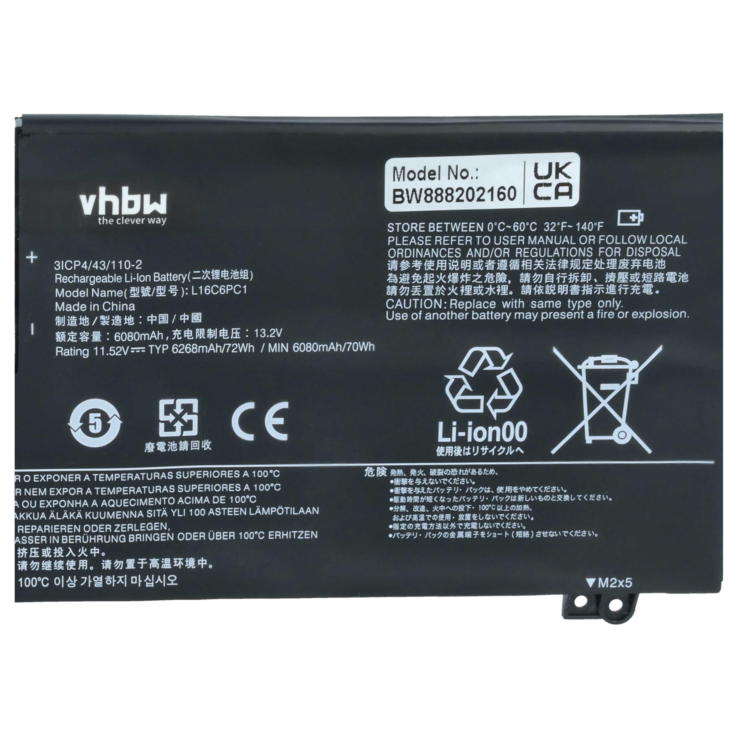 vhbw 1 x bateria zastępuje Lenovo L16M6PC1, L16L6PC1 do notebooka (6150 mAh, 11,56 V, Li-Poli)